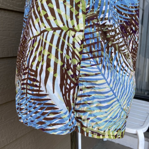 Liz Claiborne Shirt 1X Green Brown Tropical Palm Tree Leaf Hawaii Button - Picture 9 of 12